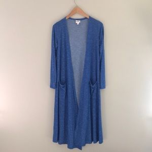 LuLaRoe Sarah Cardigan Blue w/White Stripe